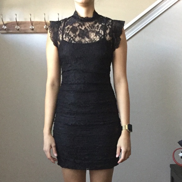 Forever 21 Mock Neck Black Lace Dress